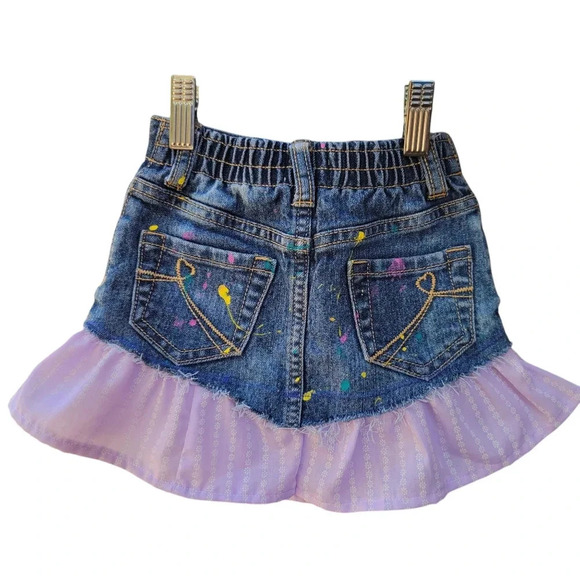 Upcycled Distressed Denim Skirt Baby Girl 18-24 months, Paint Splatter Purple - Picture 5 of 7